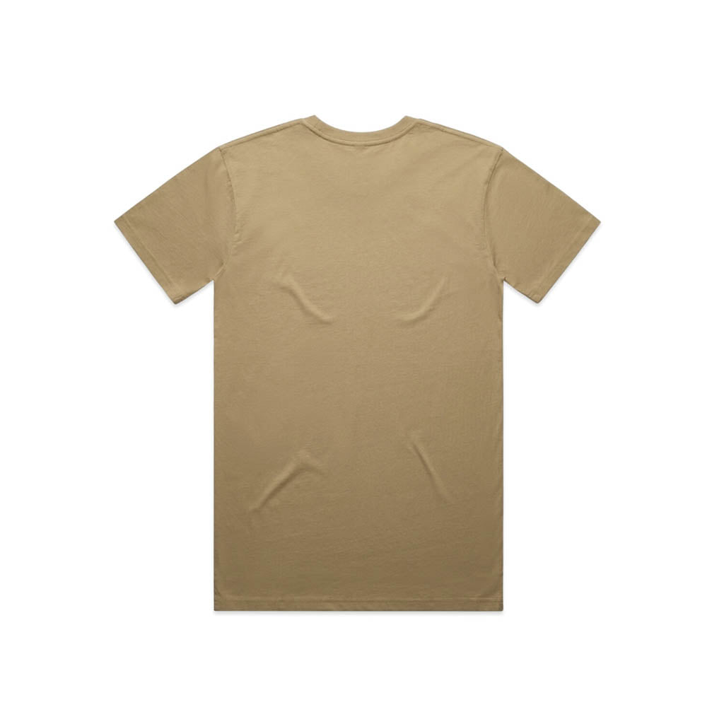 Back view – Essence Branded T-shirt in sand colour, plain with no print