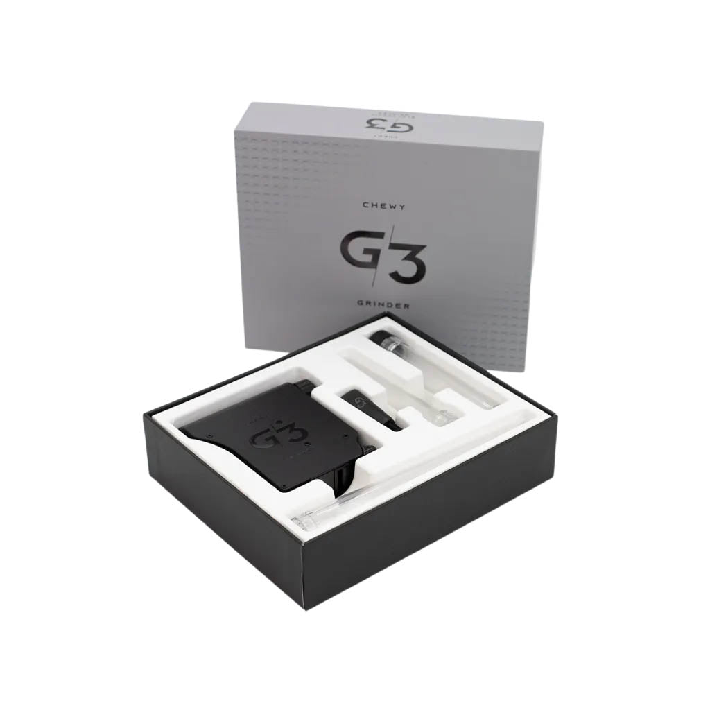 Chewy G3 Deluxe Electronic Grinder showing box and inclusions