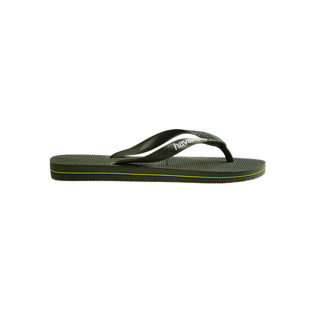 Side view of the Havaianas Brazil Thongs Green Olive