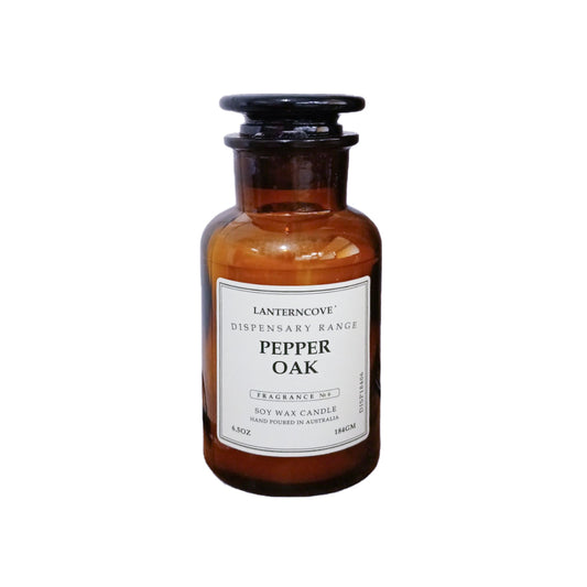 Lanterncove Dispensary Candle 14.5oz Pepper Oak bottle