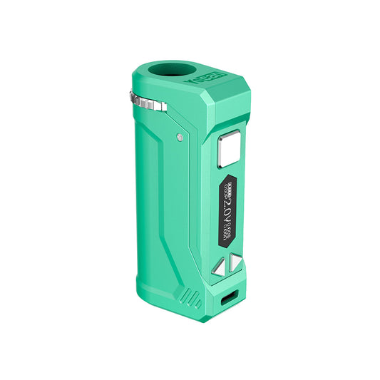 image showcasing the front of the green Yocan UNI Pro, highlighting its OLED display and control buttons